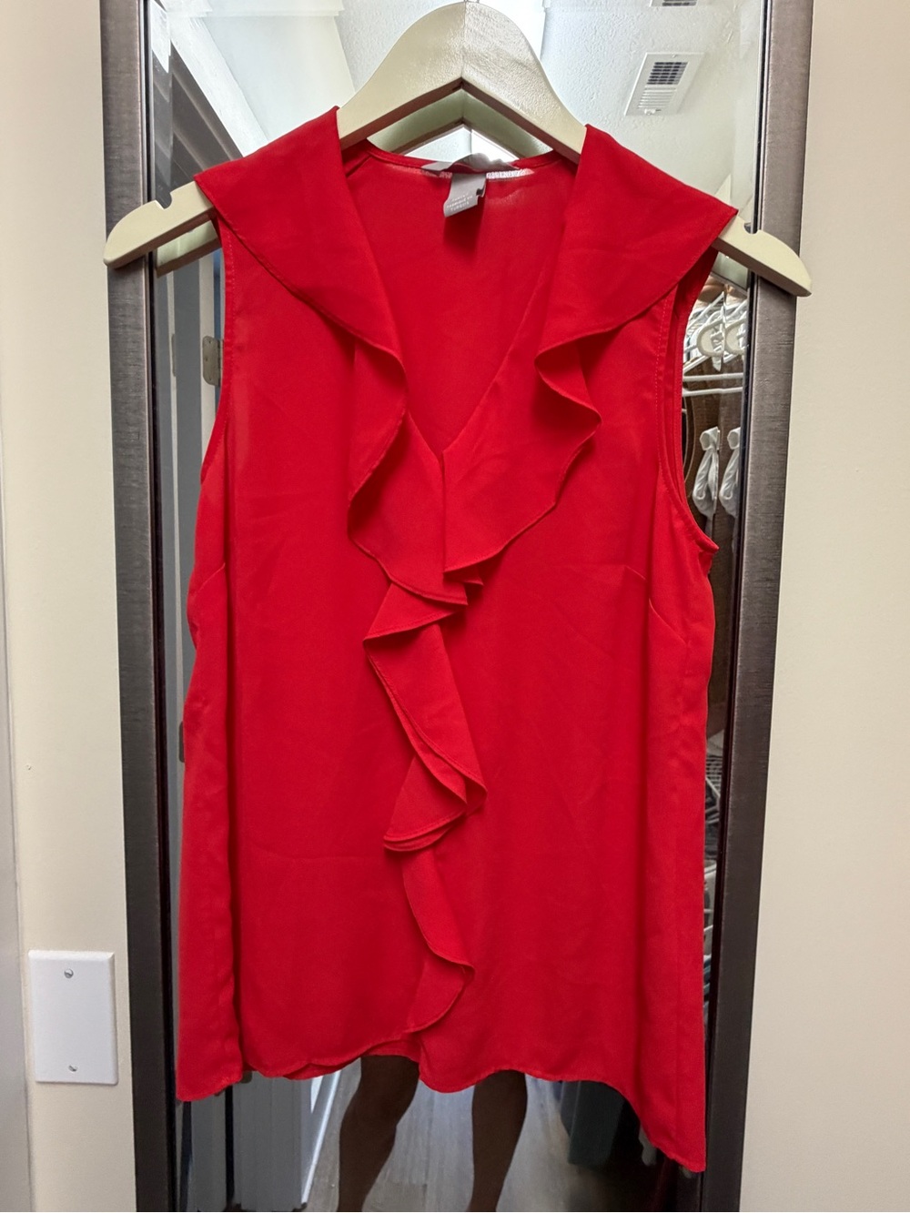 H&M Red Ruffle Front Blouse Tank 2 XS